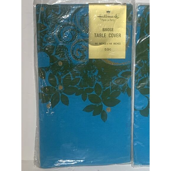 2 New Vintage Hallmark Paper Tablecloth Table Covers 44” x 44” Bright Blue Pear - Picture 6 of 9